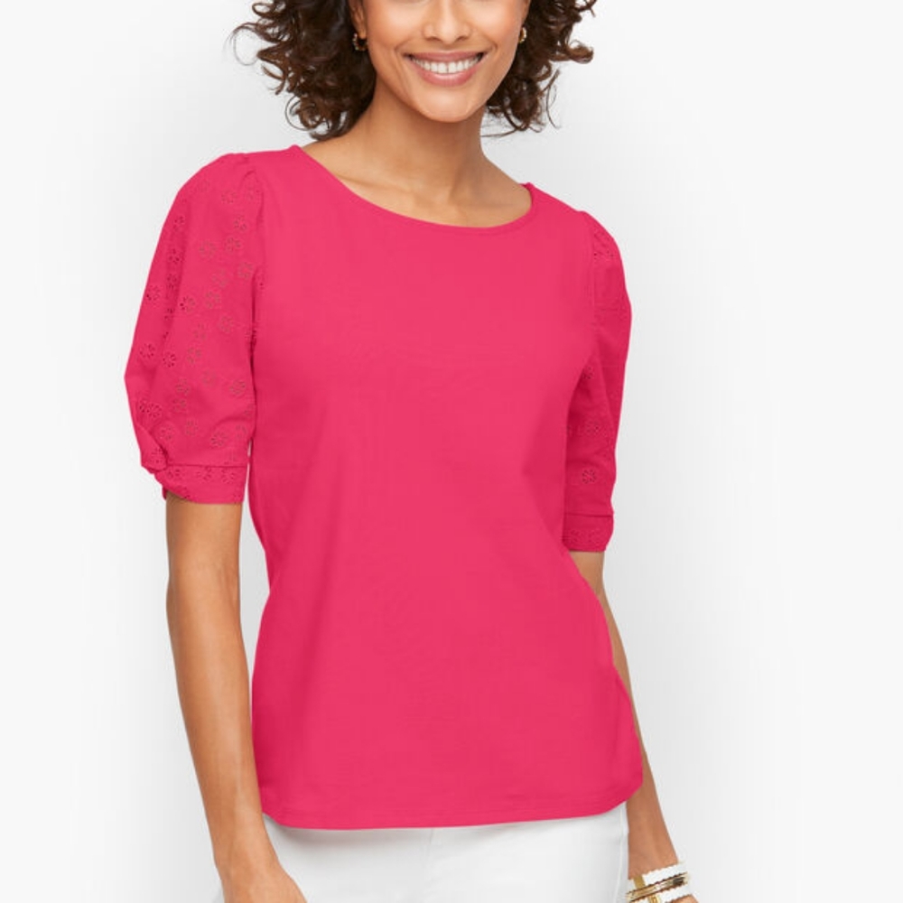 Talbots Eyelet Sleeve Ballet Neck Tee 2X